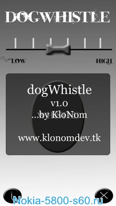 Программа Dog Whistle (высокочастотный «свисток» для собак) для Nokia 5800, 5530, N97, 5230 скачать 
