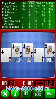 Игра Video Poker Touch (видео покер) для Нокиа 5800, 5230, N97, 5530 скачать  игры