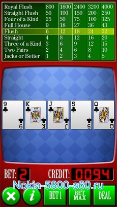Игра Video Poker Touch (видео покер) для Нокиа 5800, 5230, N97, 5530 скачать  игры